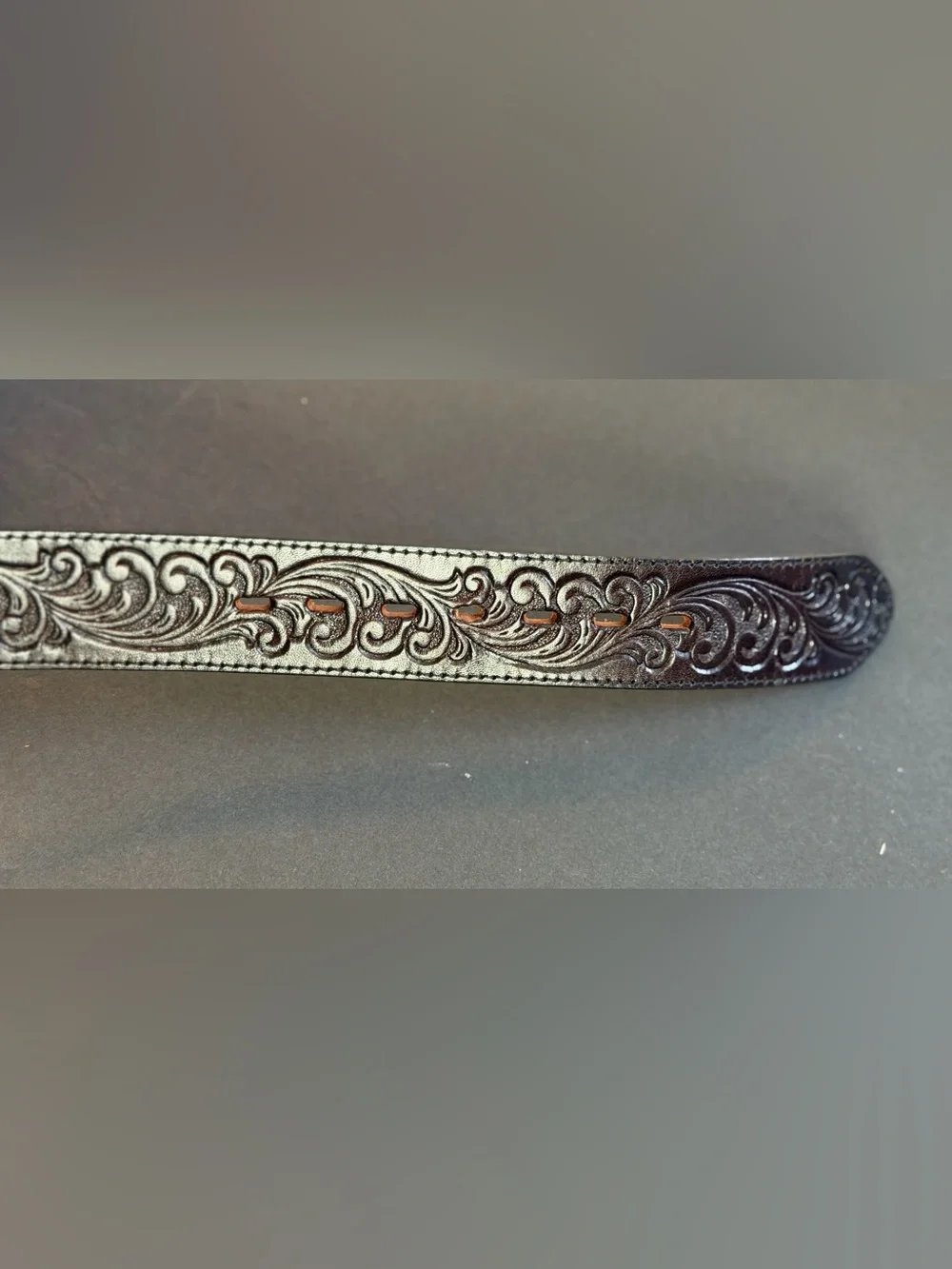 Justin USA Top Grain Cowhide Tooled Leather Belt Texas Seal Buckle Sz 34